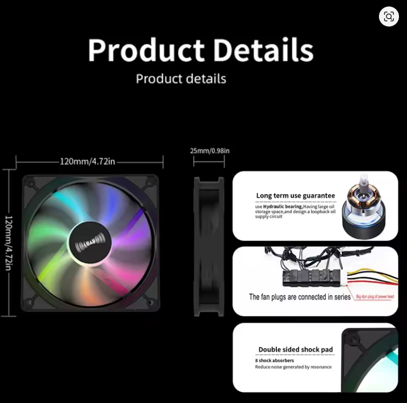 TEUCER P1 PC Fan Big 4in 120mm 12V RGB 2